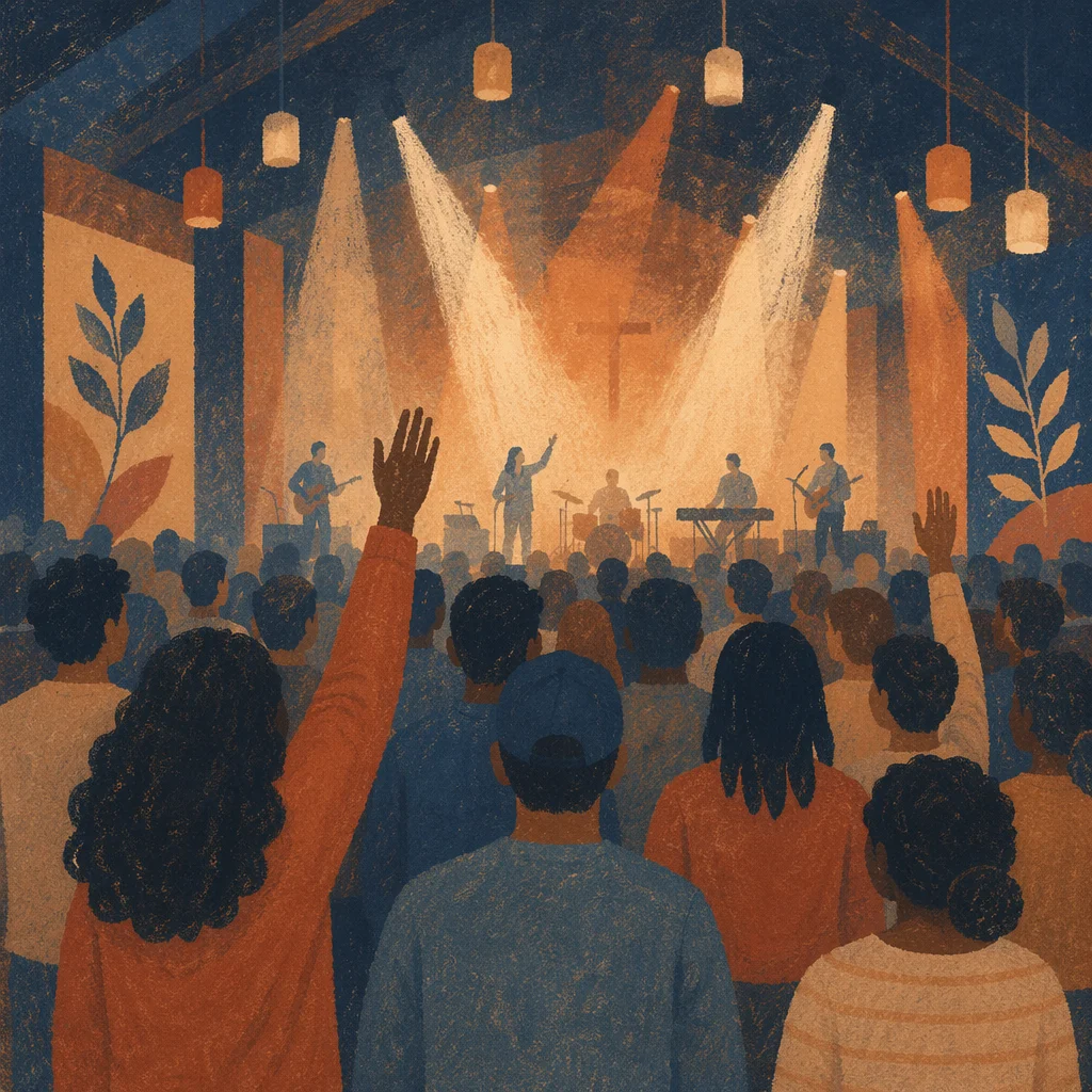 Worship Night Crowd in Church Auditorium