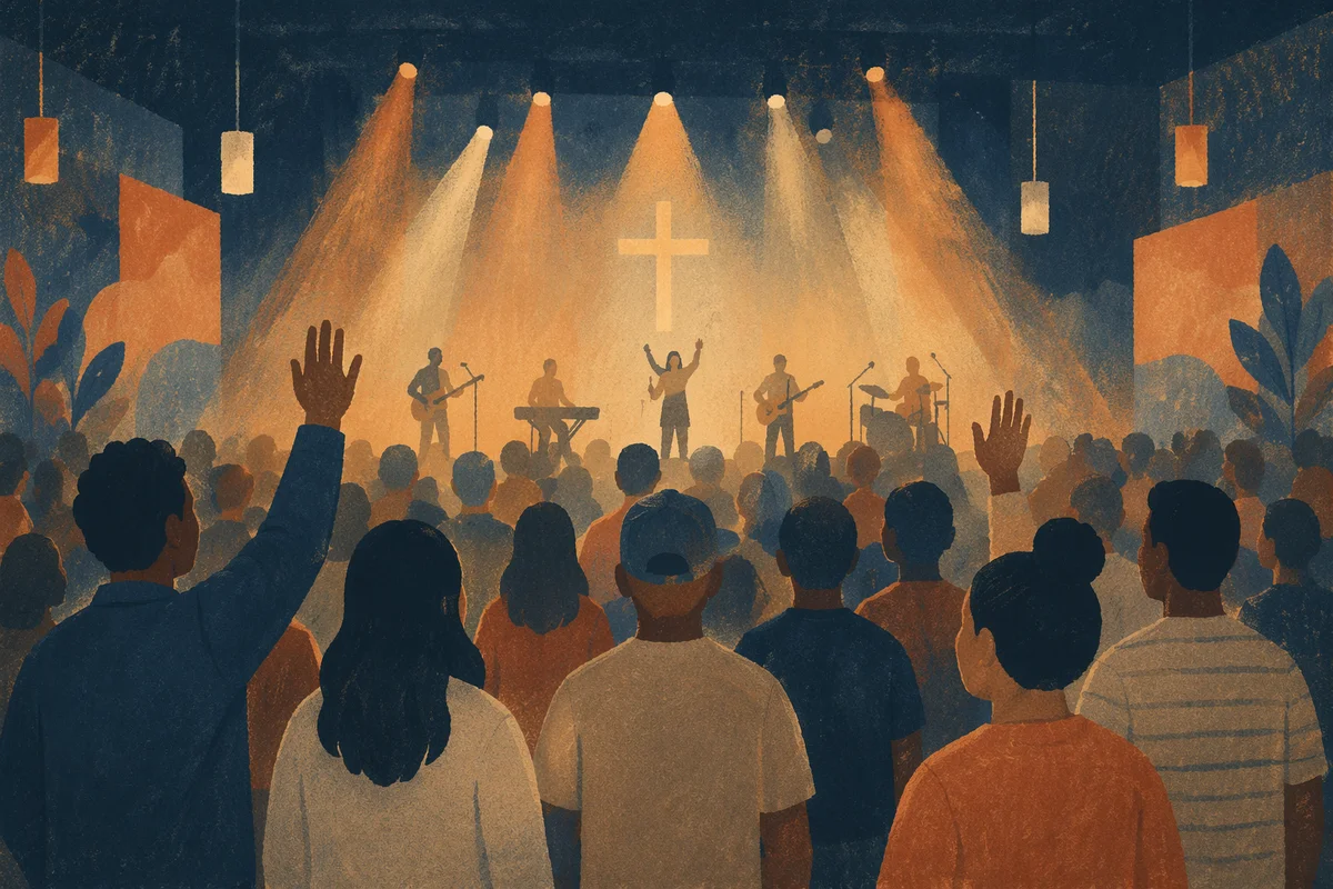 Worship Night Crowd in Church Auditorium