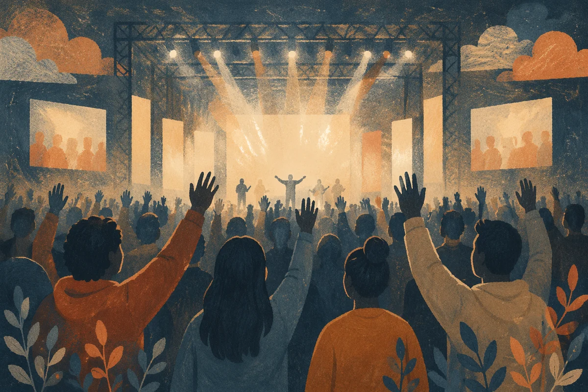 Worship Night Crowd in Church Auditorium