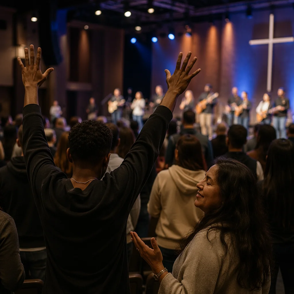 Contemporary Worship Night Crowd in Church