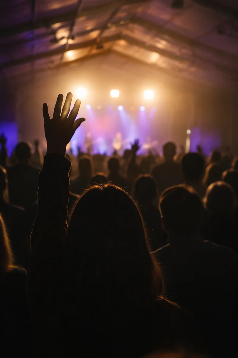 Worship Night Crowd Facing Glowing Stage