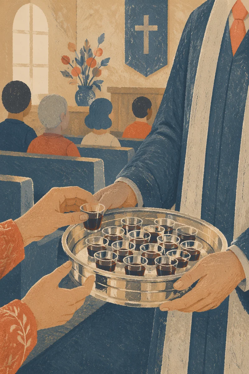 Deacon Serving Communion in Quiet Sanctuary