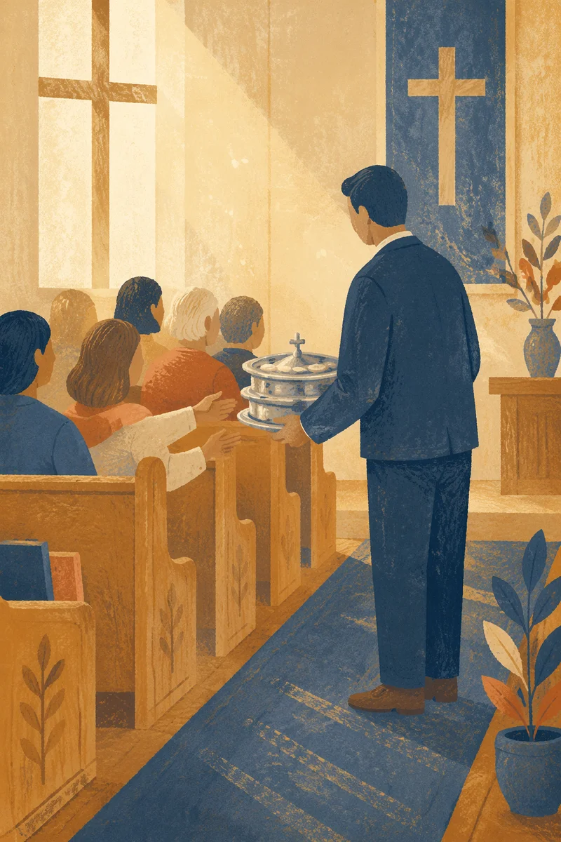 Deacon Serving Communion in Reverent Sanctuary