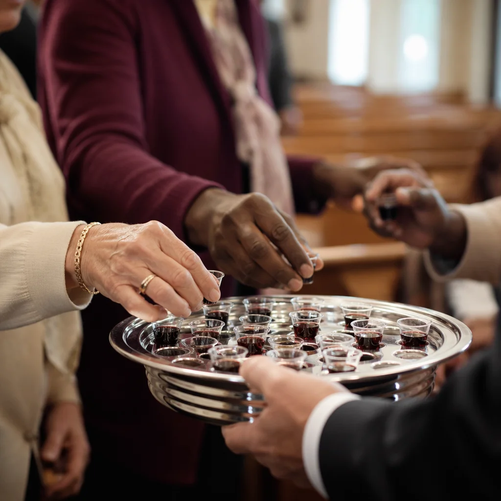 Deacon Serving Communion in Reverent Close-Up