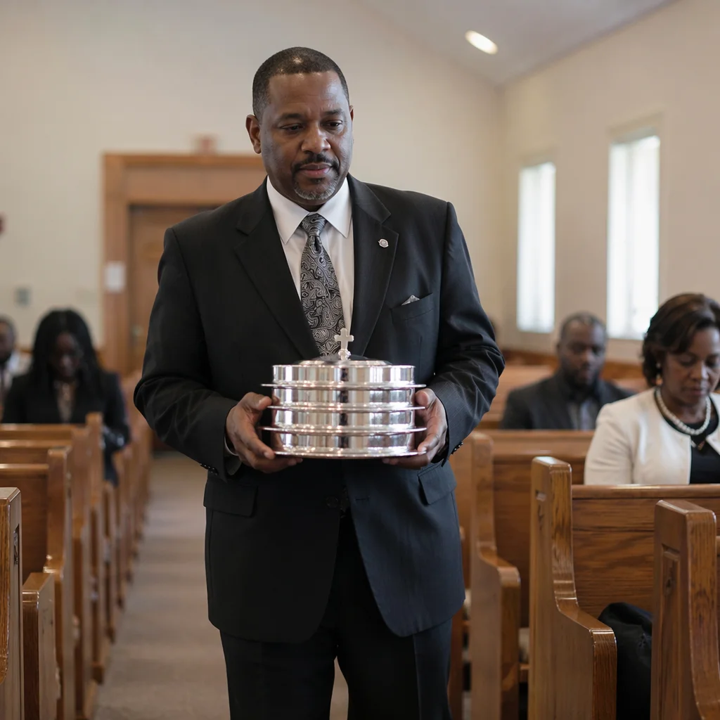 Deacon Carrying Communion Trays in Church