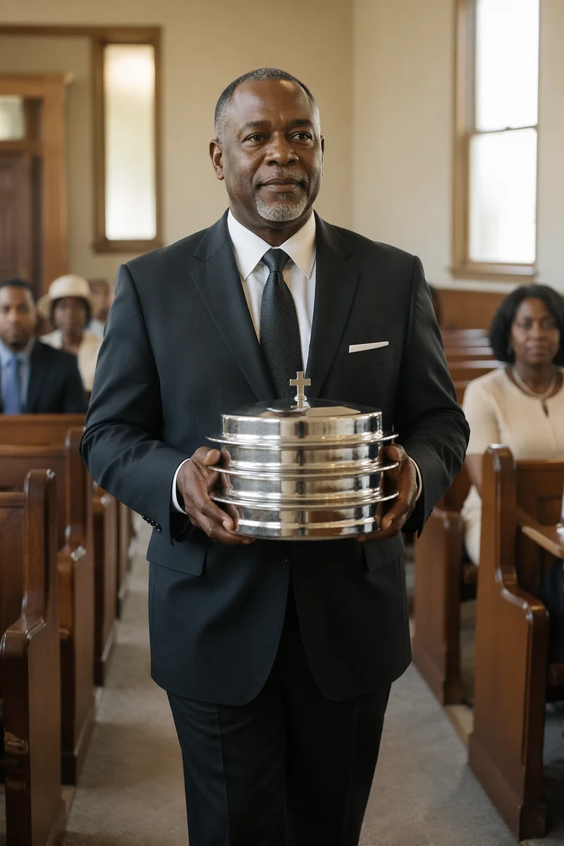 Deacon Carrying Communion Trays in Church