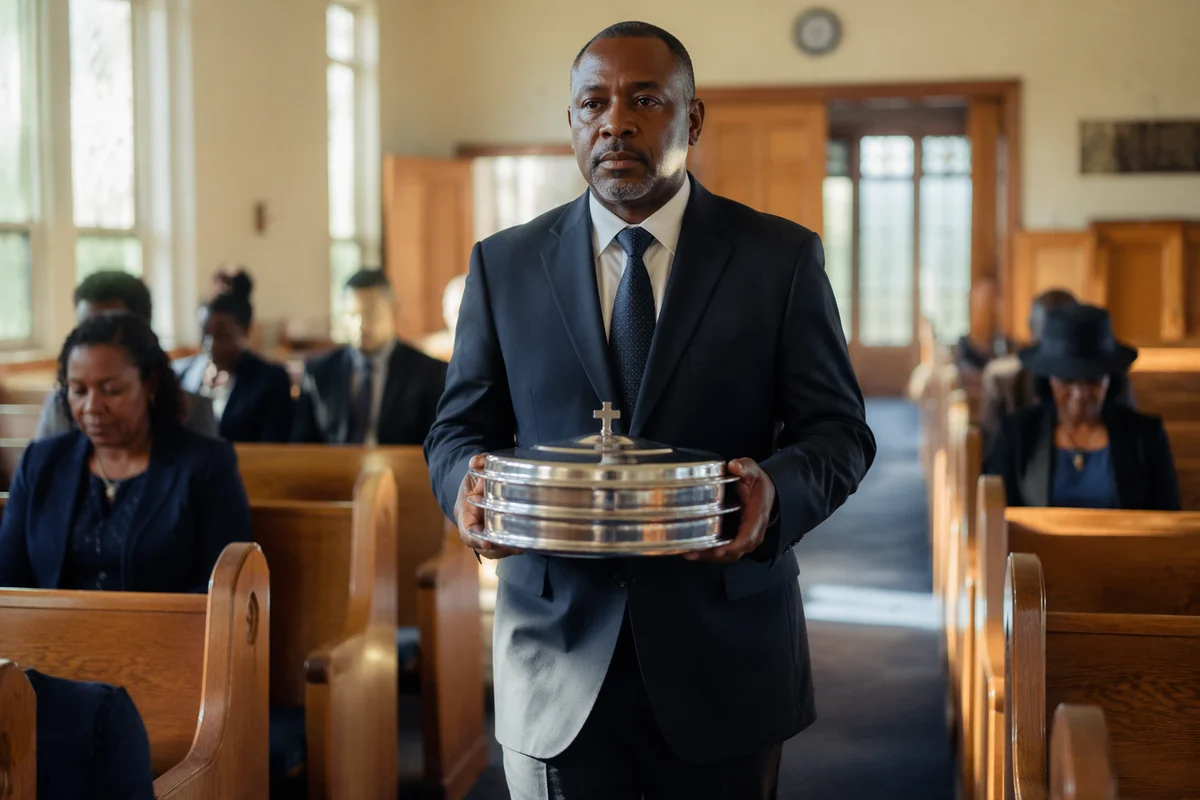 Deacon Carrying Communion Trays in Church
