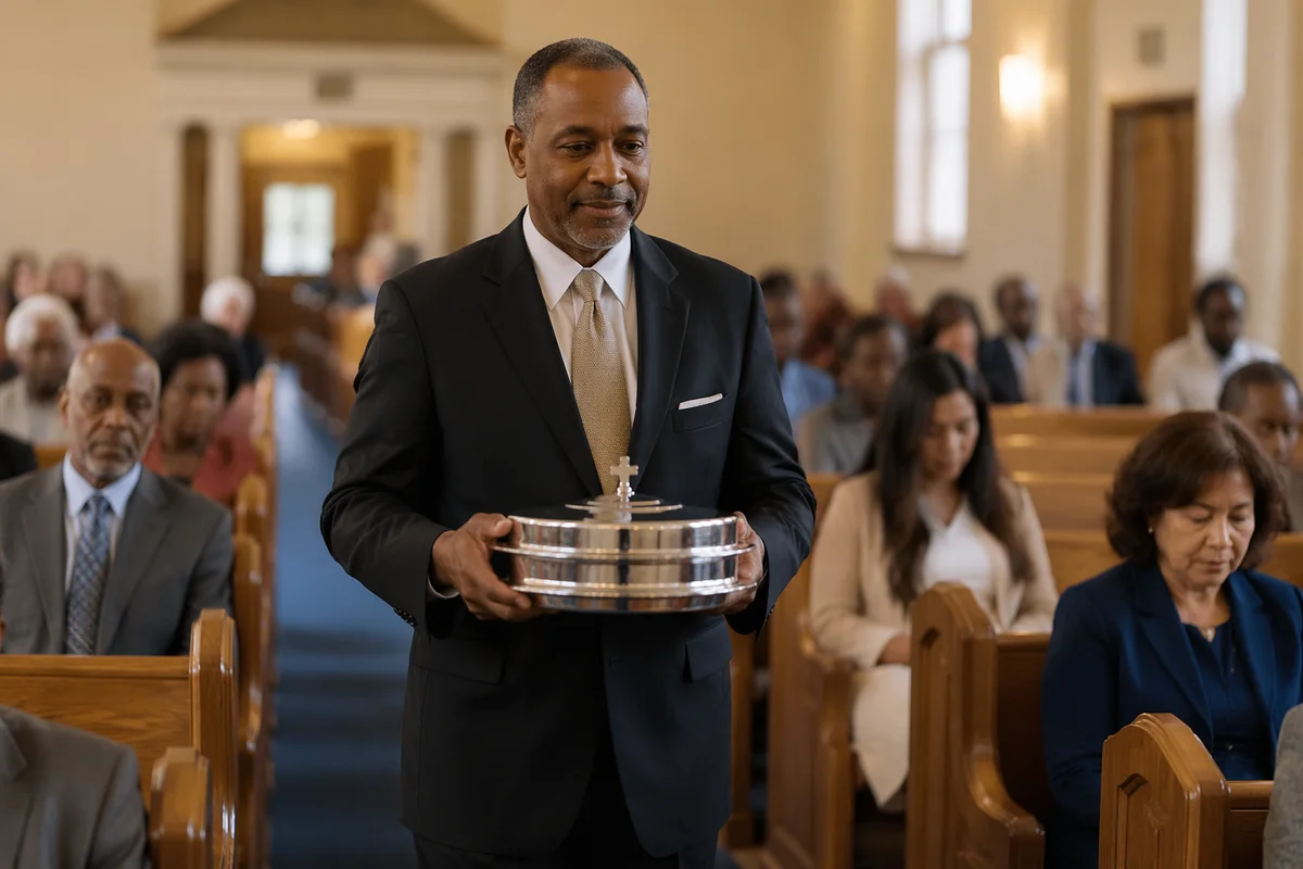 Deacon Carrying Communion Trays in Church