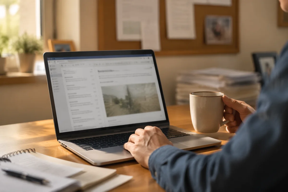 Church Newsletter Inbox on Office Laptop