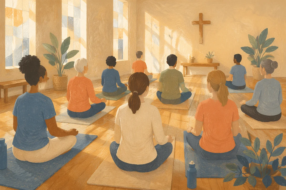 Church Fitness Class Prayer on Yoga Mats