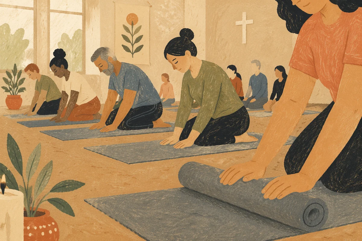 Church Fitness Class Prayer on Yoga Mats