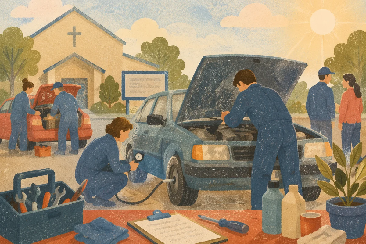 Church Volunteers Helping at Free Car Clinic