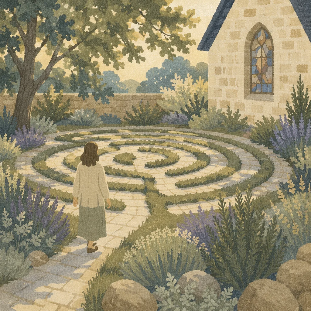 Peaceful Church Garden Labyrinth Walk