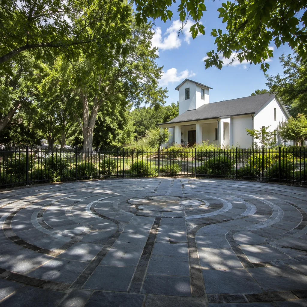 Peaceful Church Garden Meditation Labyrinth Path