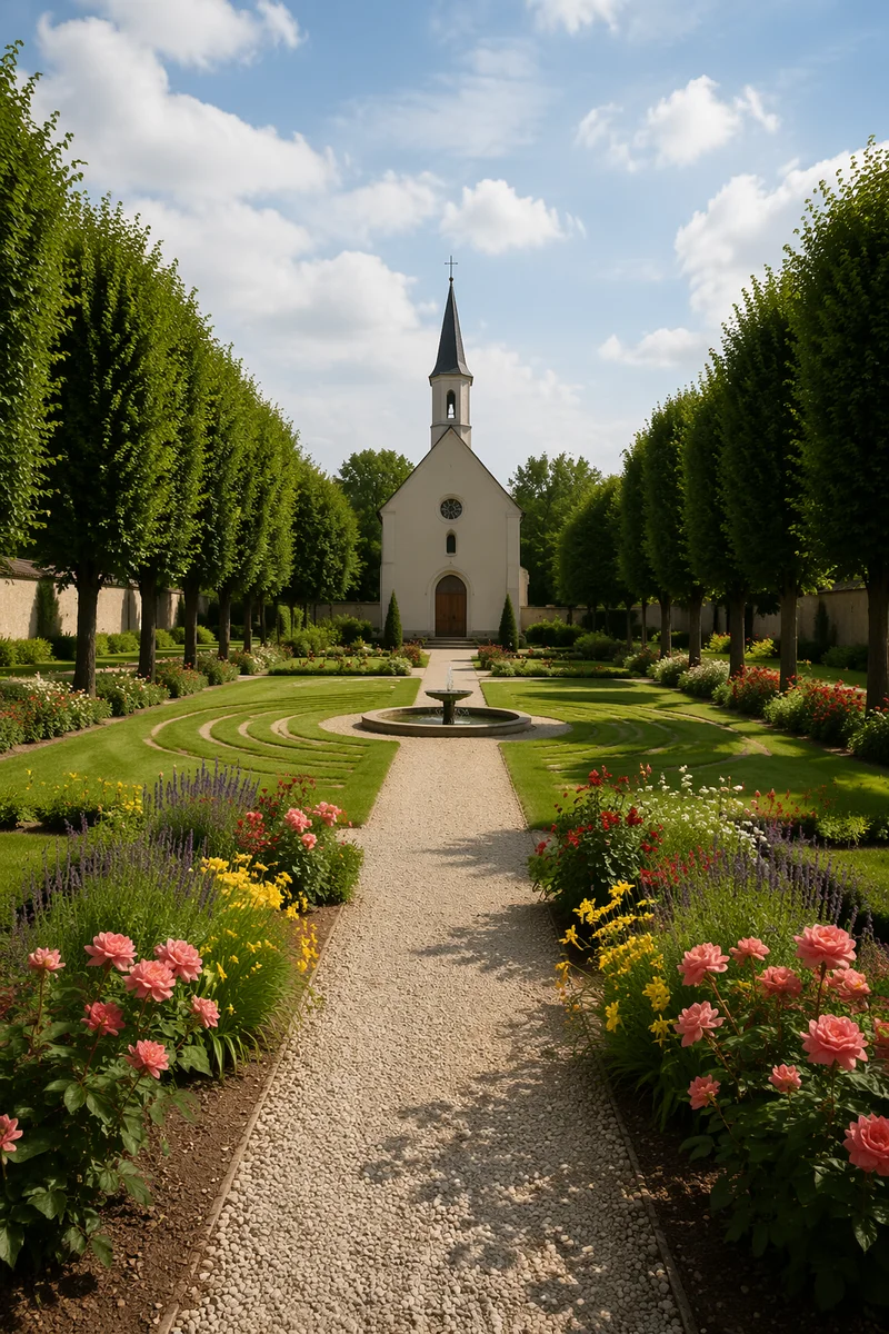 Peaceful Church Garden Labyrinth Walkway