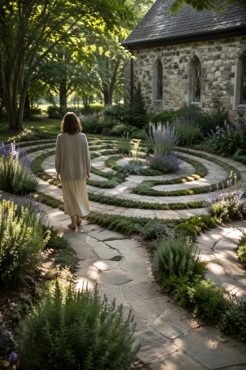 Peaceful Church Garden Labyrinth Morning Walk