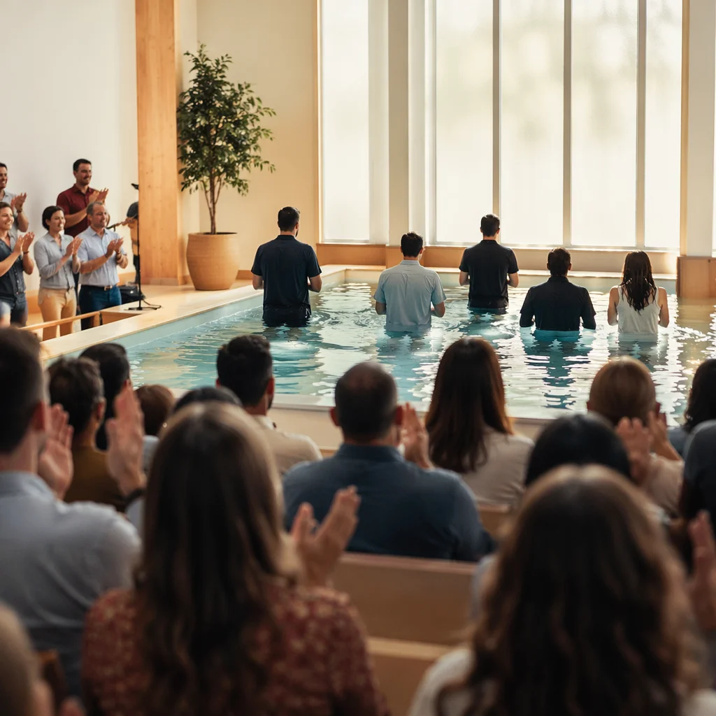 Joyful Church Baptism Celebration in Worship Hall