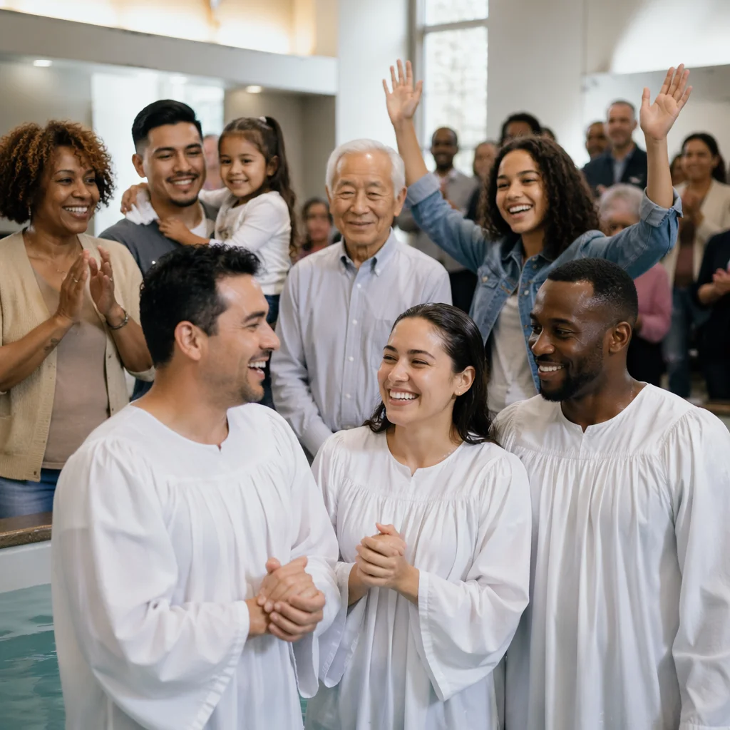 Joyful Multiple Baptism Church Celebration