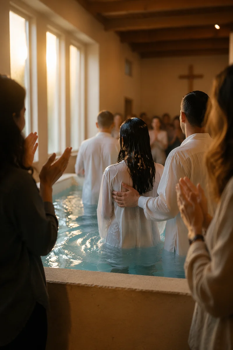 Joyful Multiple Baptism Church Celebration Scene