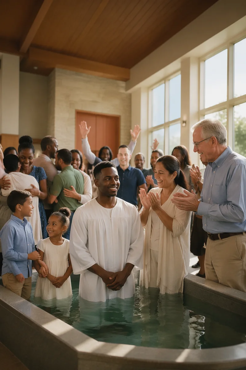 Church Community Celebrating Baptism Indoors