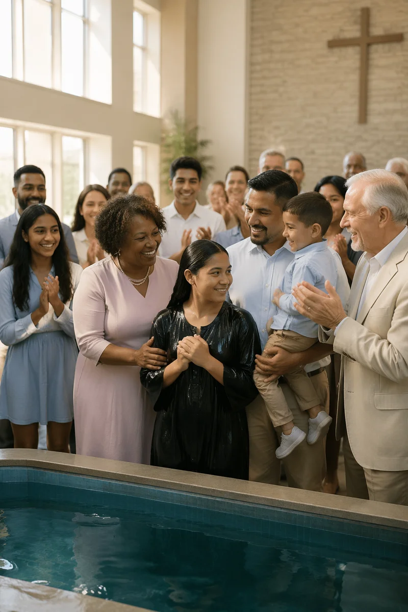 Joyful Baptism Celebration in Modern Church Hall
