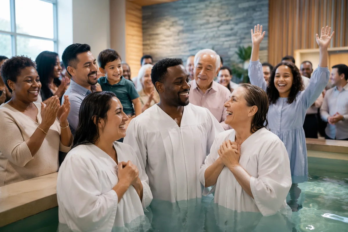 Church Baptism Celebration in Bright Sanctuary