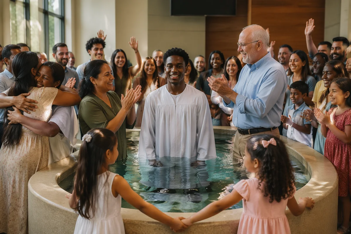 Church Community Celebrating Baptism Indoors
