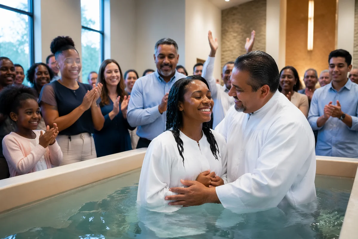 Joyful Baptism Celebration in Modern Church Hall
