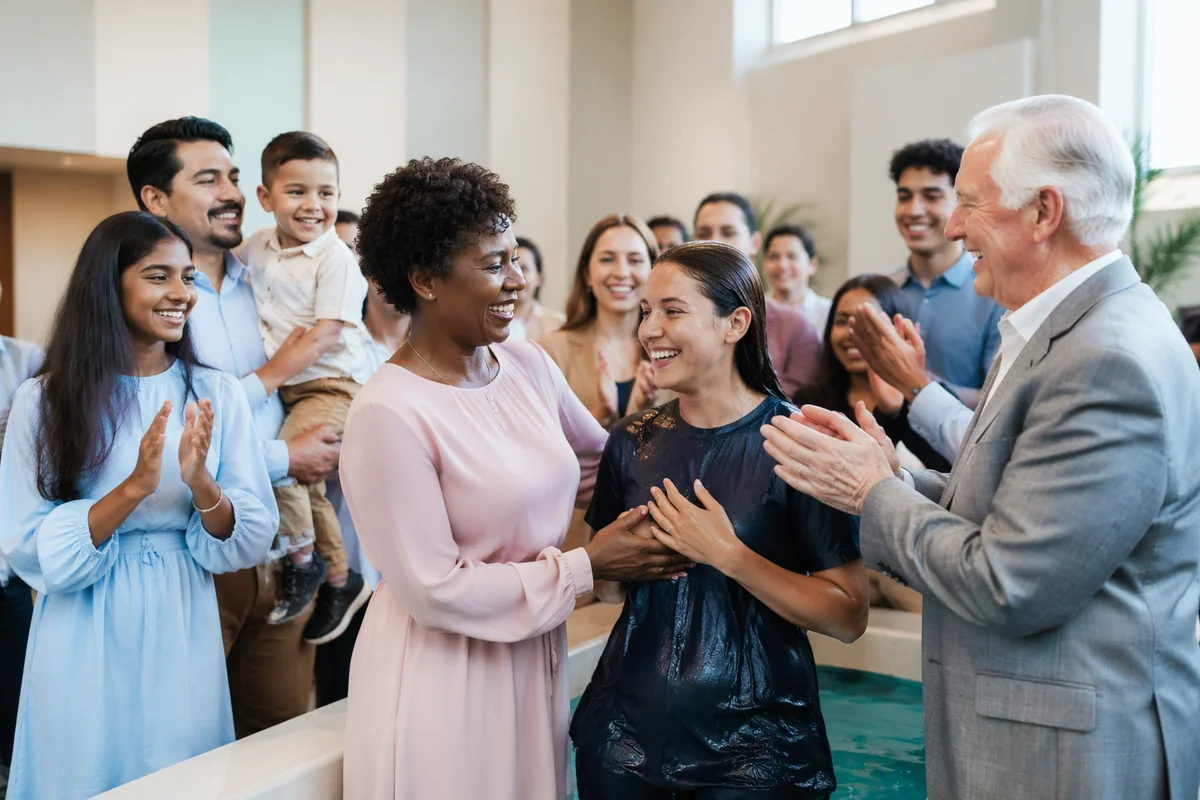 Joyful Baptism Celebration in Modern Church Hall