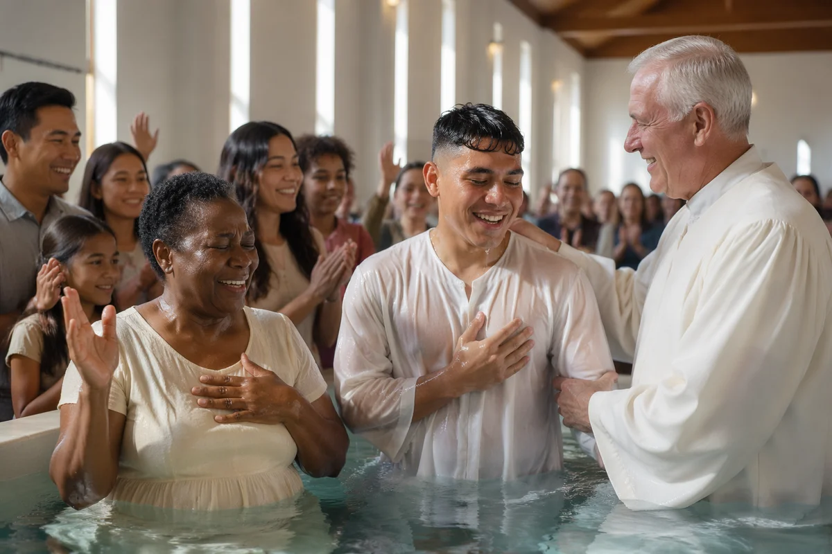 Joyful Baptism Celebration in Modern Church Hall