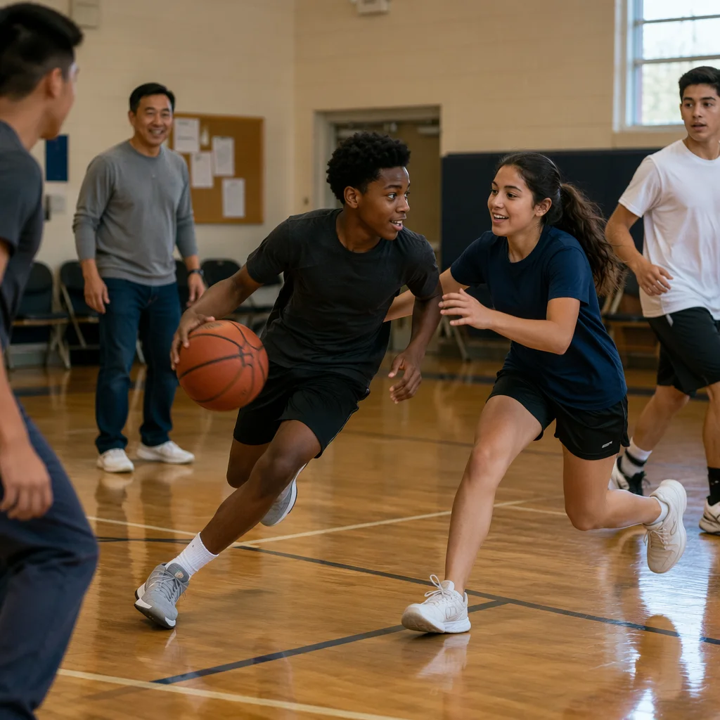Teen Basketball Game in Church Gym