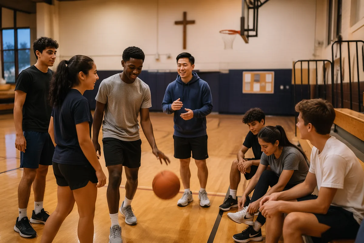 Teens Gathering on Church Basketball Court