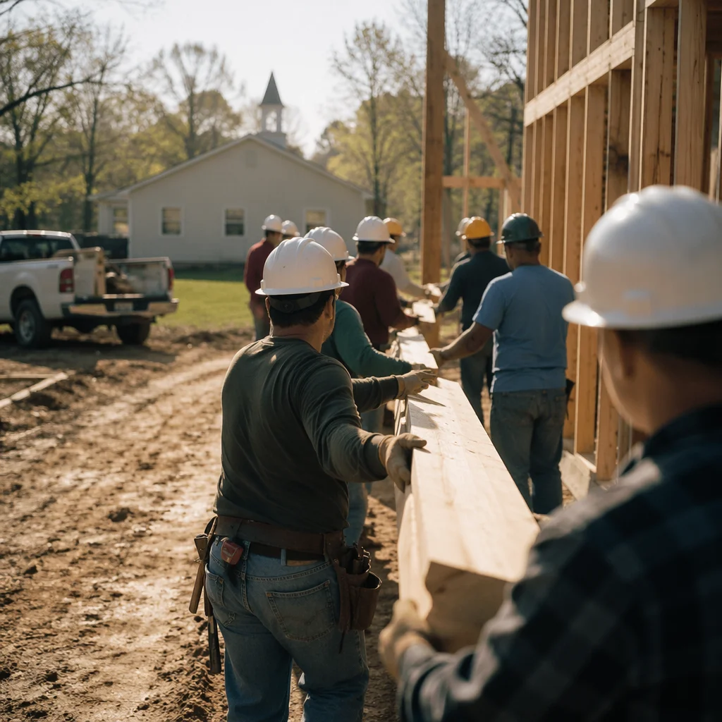 Church Volunteers Building Homes Together at Sunrise