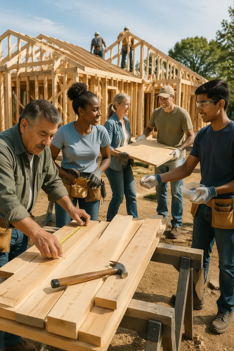 Community Volunteers Building a Small Home