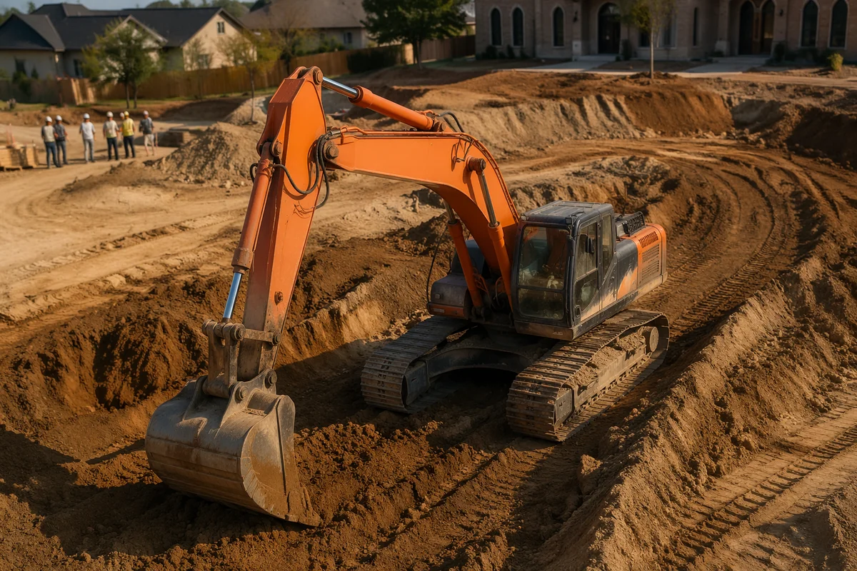 Church Habitat Build Excavator at Sunset