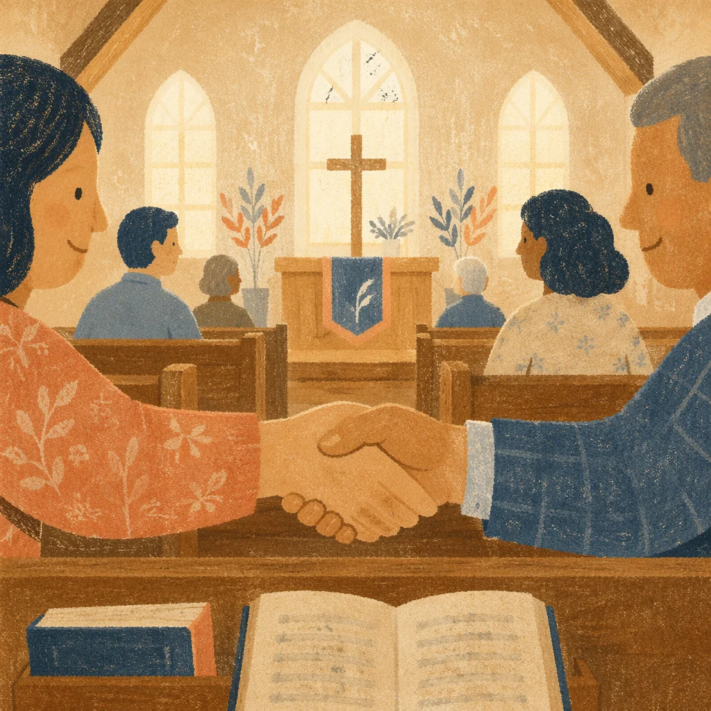 Warm Church Handshake During Passing of Peace