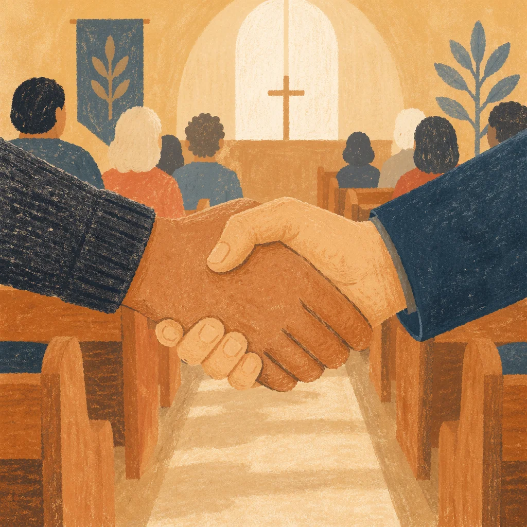 Warm Church Handshake During Passing of Peace
