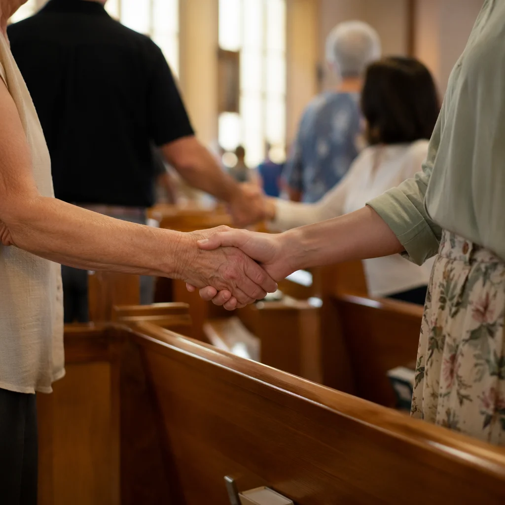 Warm Church Handshake During Passing of Peace