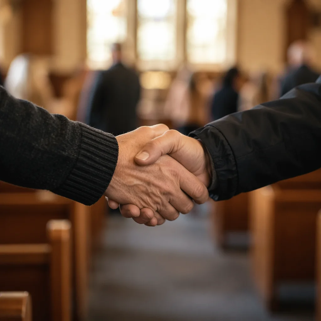 Warm Church Handshake During Passing of Peace