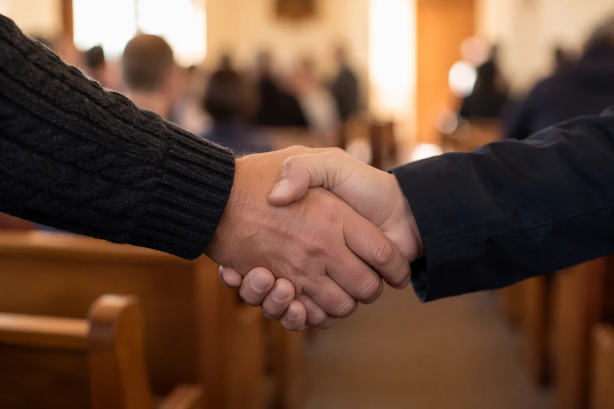 Warm Church Handshake During Passing of Peace