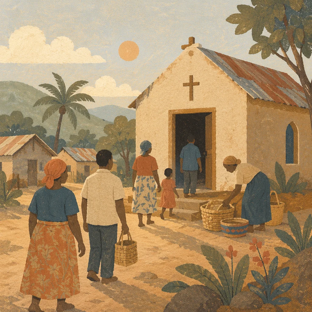 Rural Village Church at Morning Light