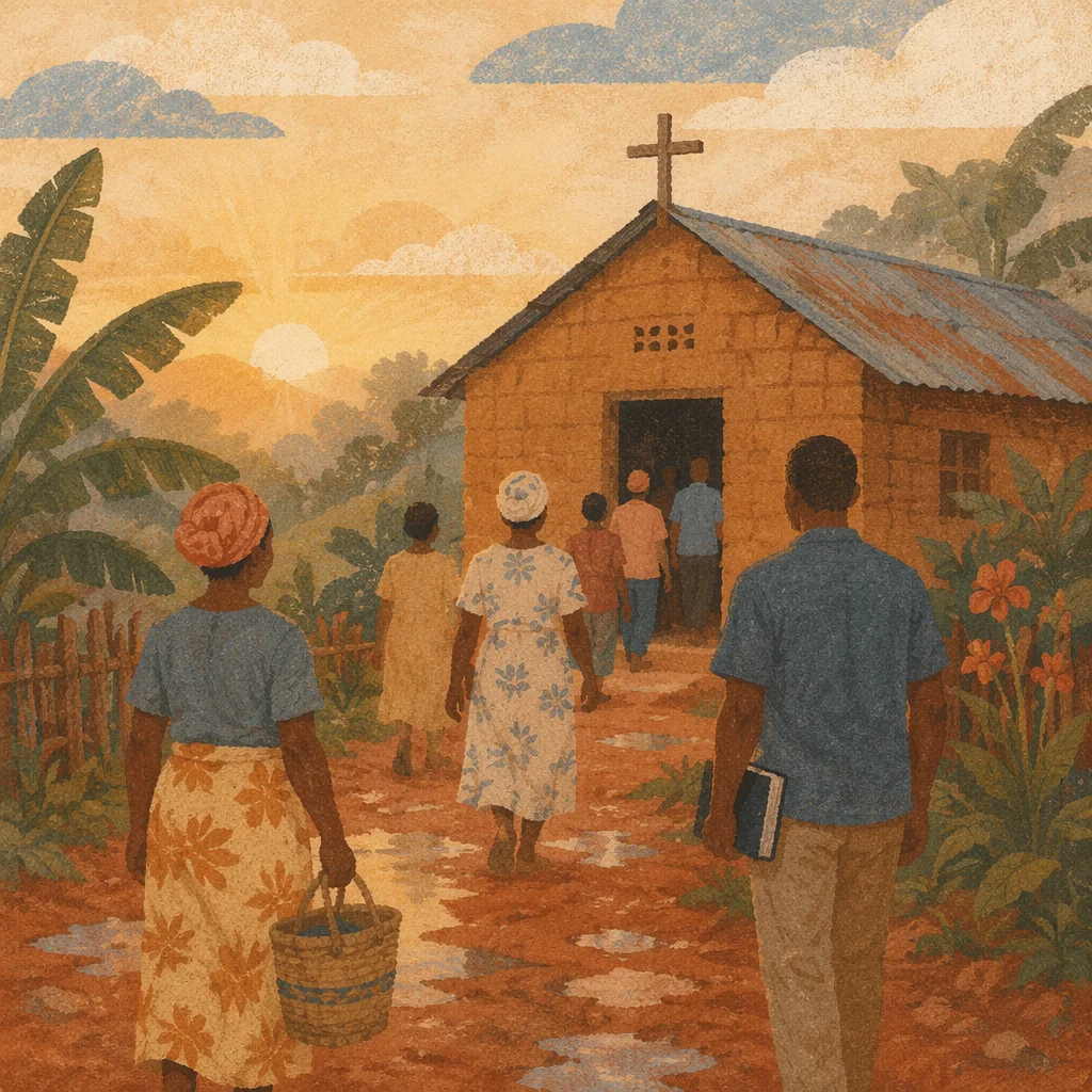 Humble Village Church at Golden Sunrise