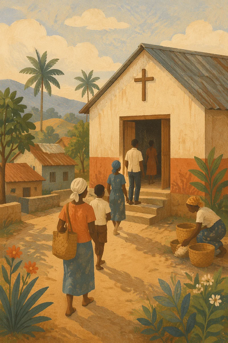 Rural Village Church at Morning Light