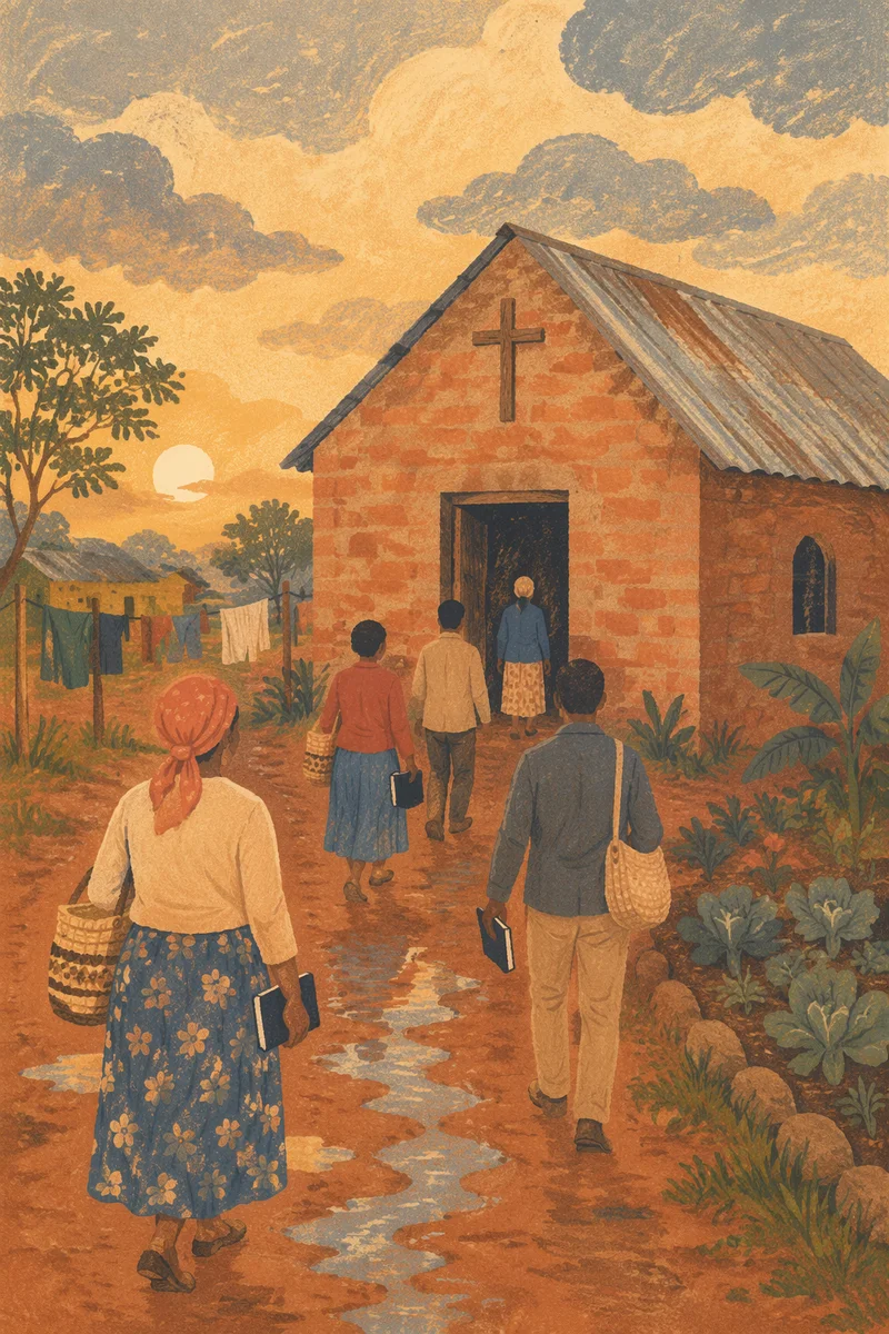 Dawn Walk to a Village Church