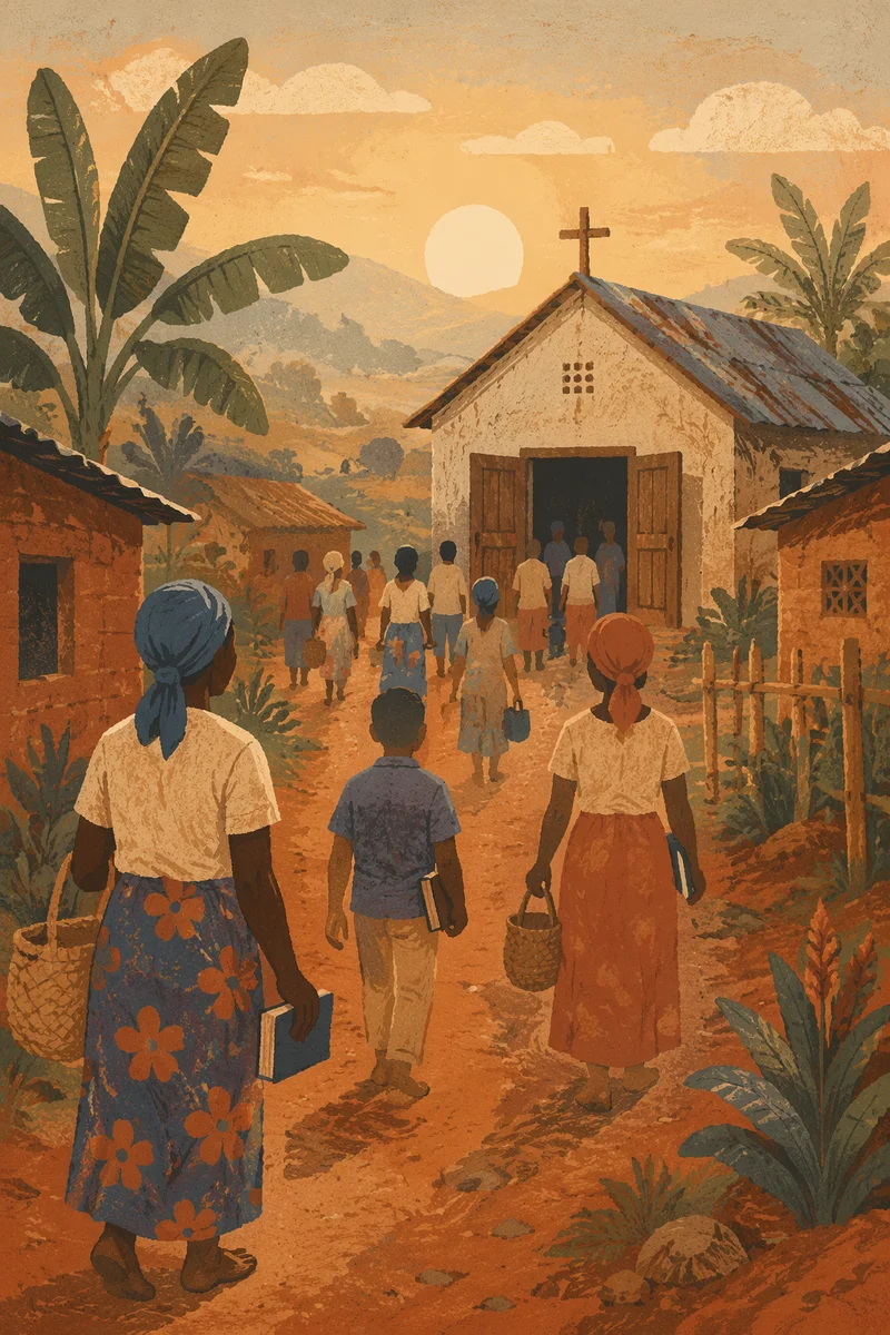 Rural Village Church at Golden Dawn