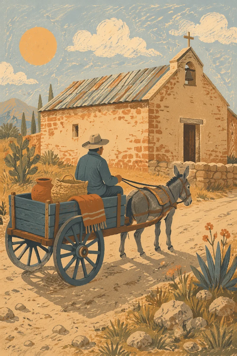 Rural Village Chapel with Donkey Cart