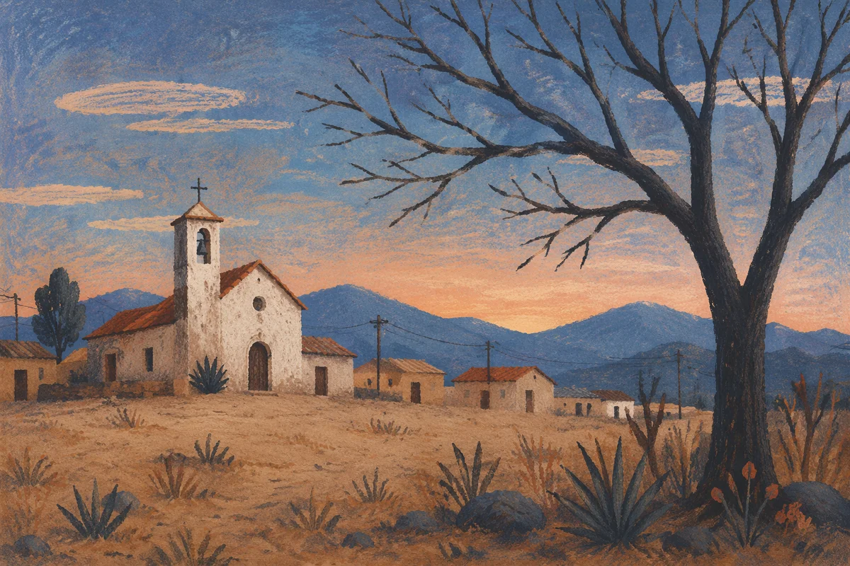 Twilight Village Church in Rural Countryside
