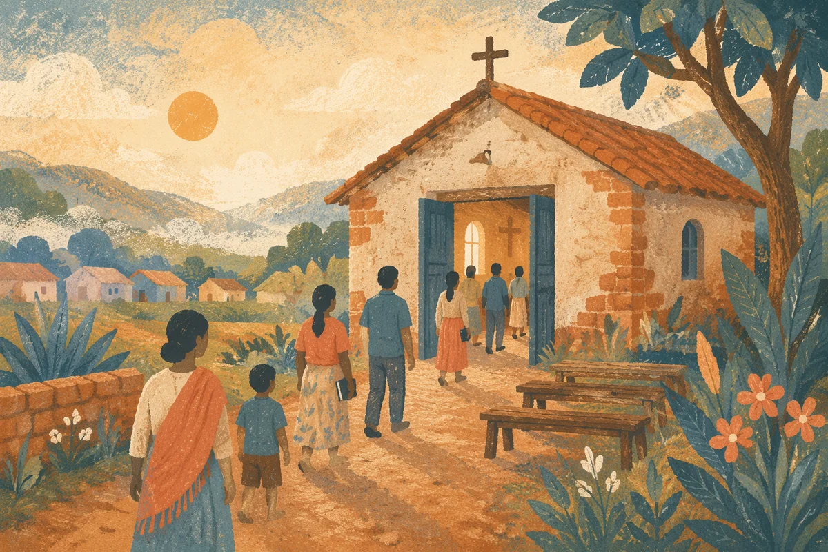 Rural Village Church at Morning Light