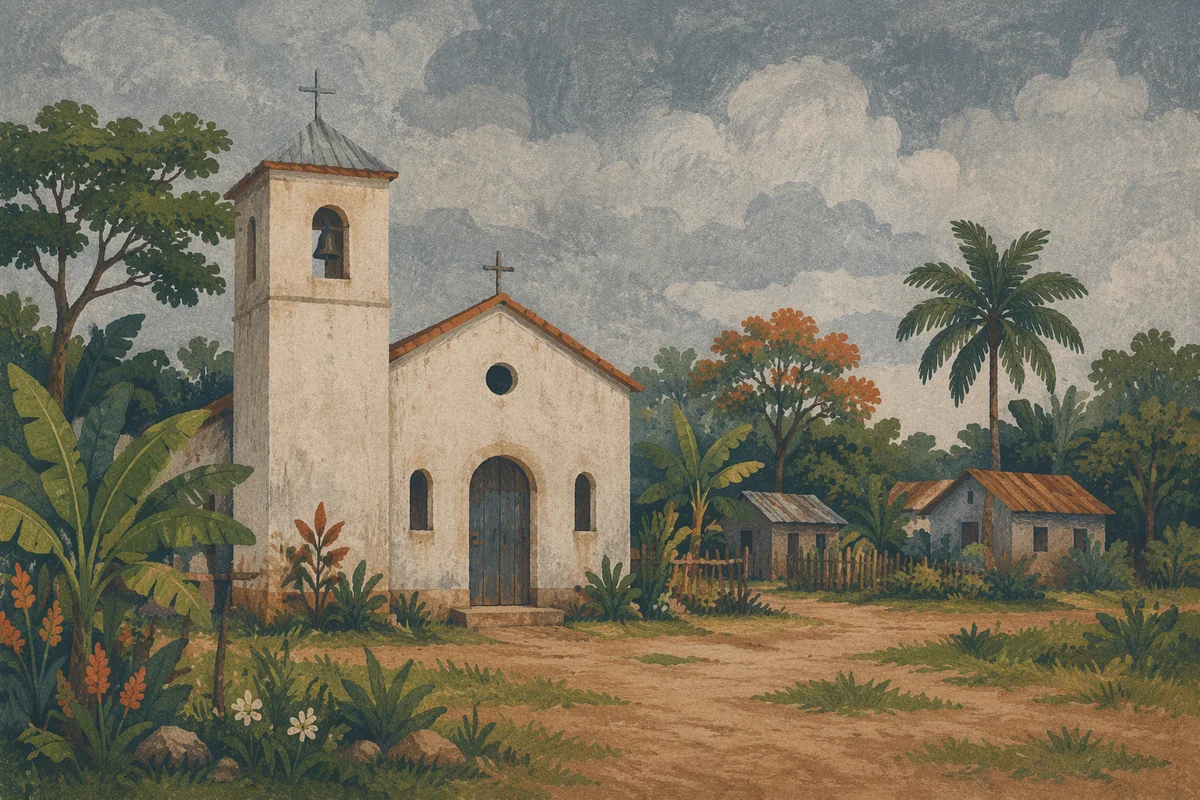 Humble Rural Village Church Under Gray Skies