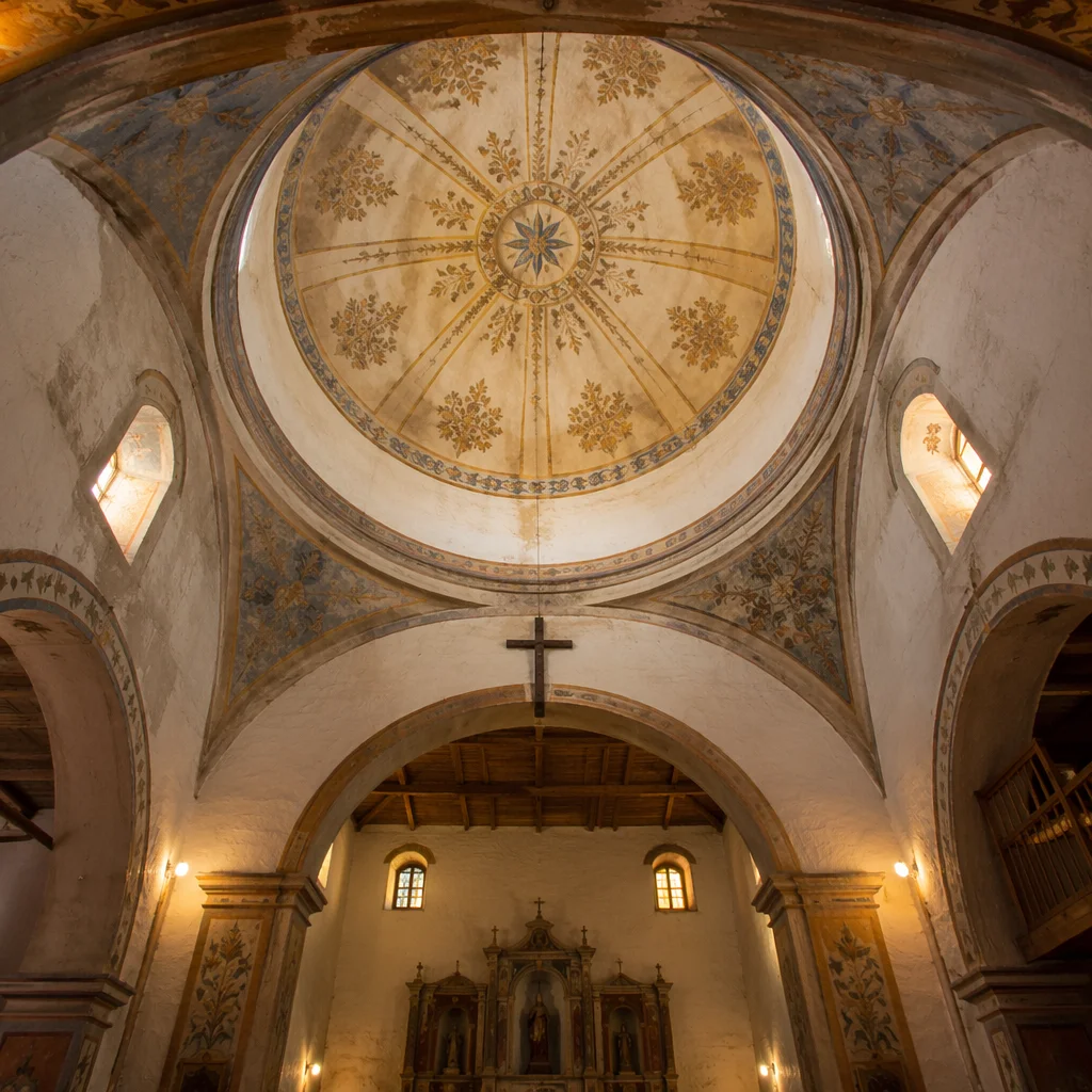 Village Church Ceiling with Sunlit Cross